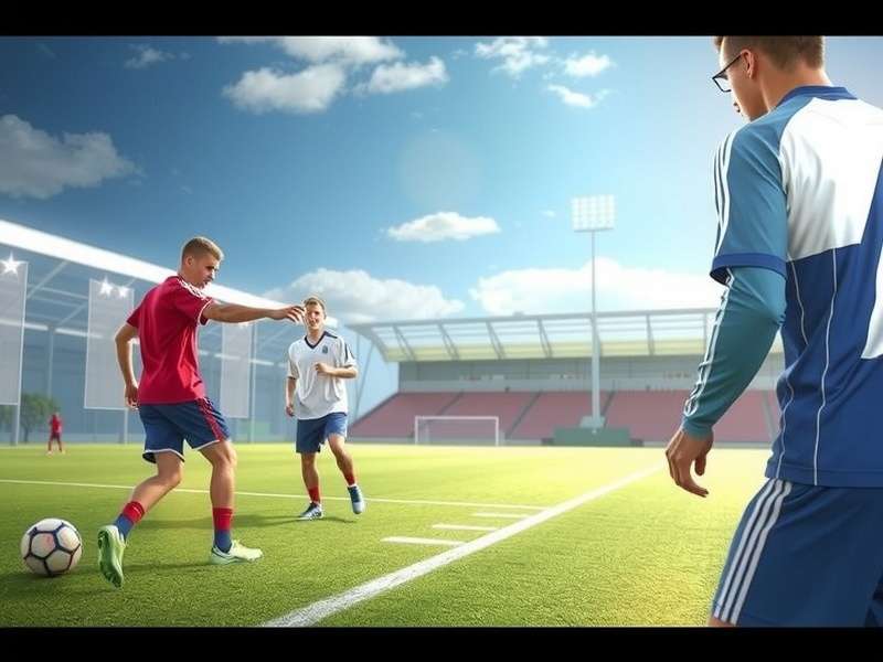 Professional soccer coach instructing players on tactical positioning during a training session