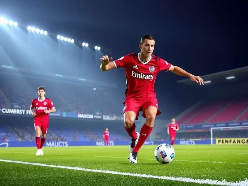 Football player executing a skillful dribble move