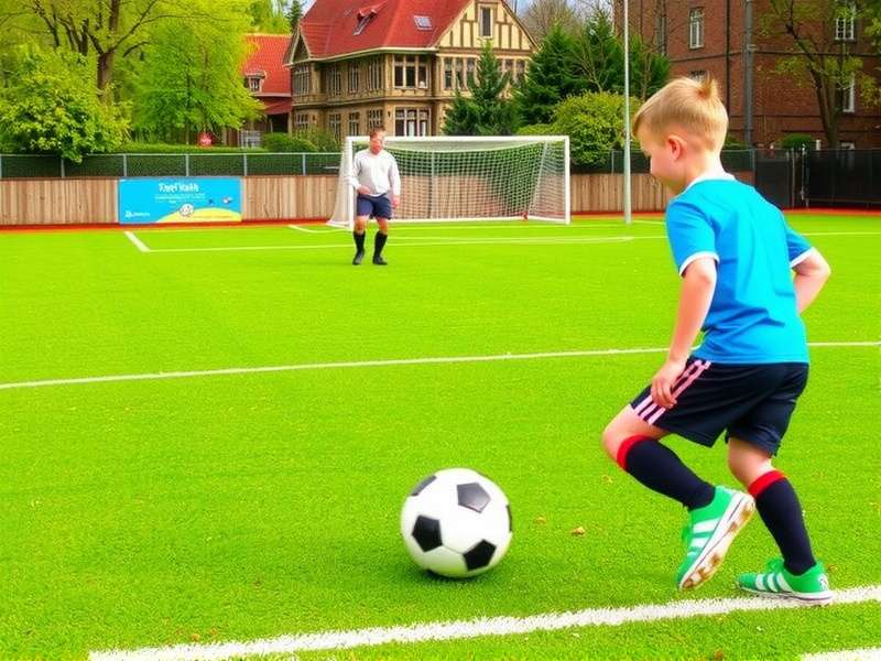 Young children practicing soccer skills with coach