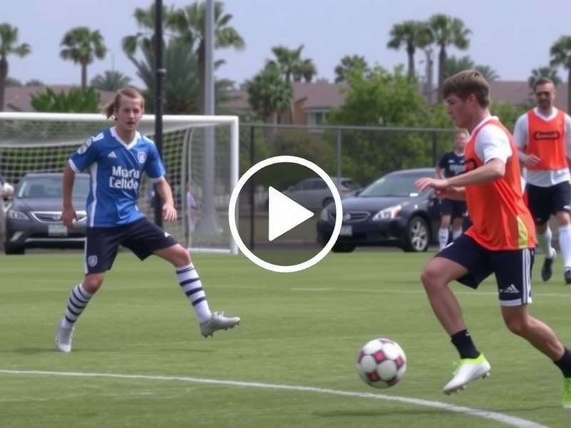 Soccer training session with coach and players