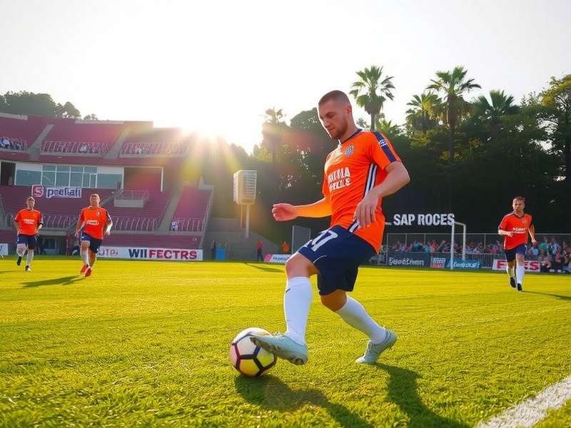 Professional soccer player executing a perfect skill move during a match