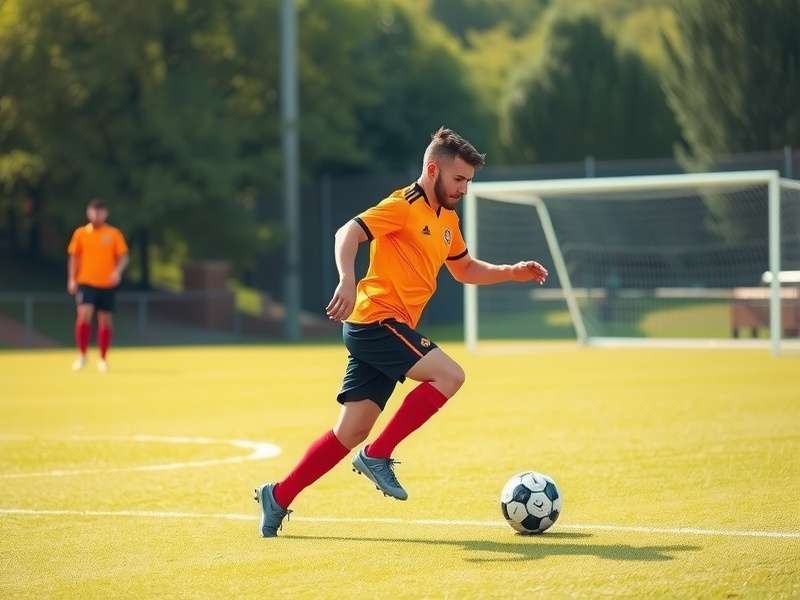 Young Indian football player practicing dribbling skills on a field