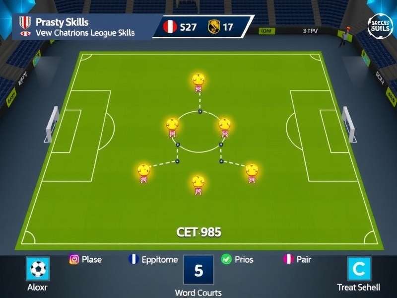 Soccer Skills Champions League Y8 – gameplay action shot with player dribbling past defender